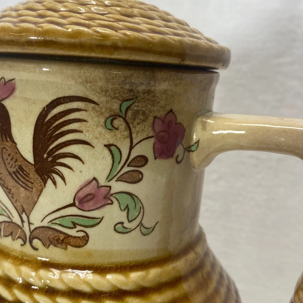 Vintage‎ Tilso Japan Hand Painted Tea Coffee Pot Rooster Farmhouse Rope Design